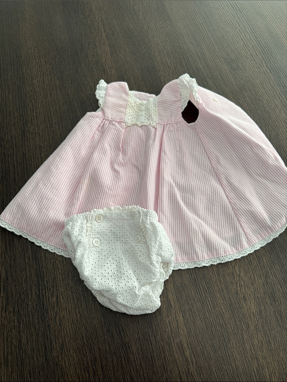 Pink Lace-Trim Diaper Cover Set with White Eyelet Bloomers